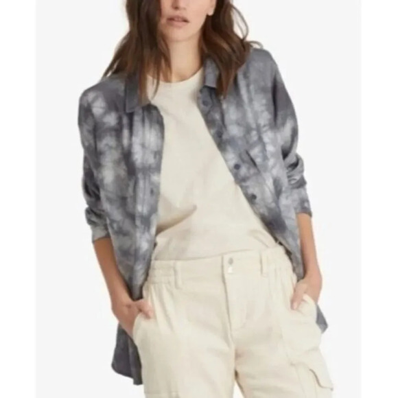 Sanctuary Gray Tie Dye Washed Boyfriend Long Sleeve Button Down XS - Picture 1 of 5